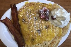 Cranberry pancakes with orange curd. The bacon made it a balanced meal.