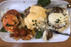 The Trifecta of Eggs Benedict (left to right): Shrimp Boogaloo, Eggs Cochon, Chicken St. Charles